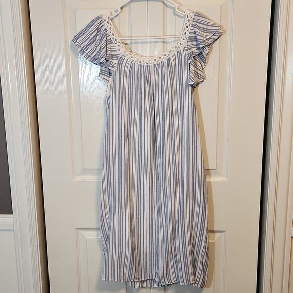 ee:some Blue & White Striped  Lace Trimmed Ruffled Sleeve Mini Dress Size SM - Picture 2 of 9